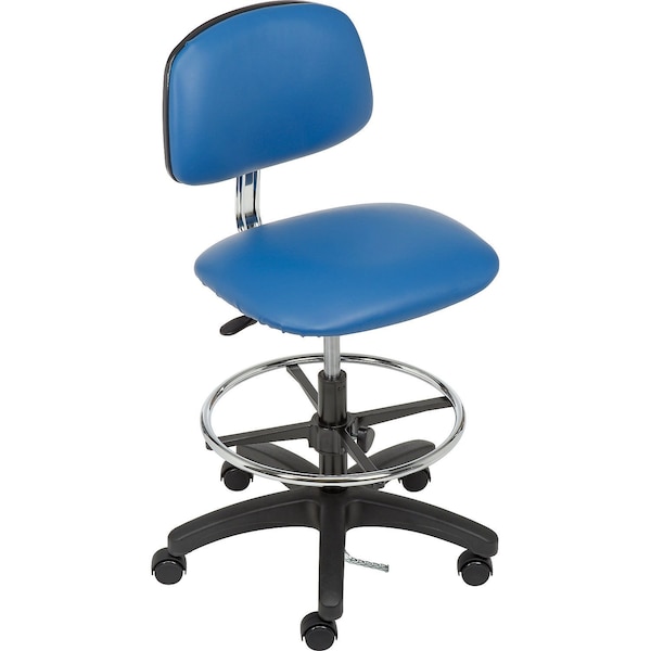 ESD Stool, Vinyl, Blue, 17 in - 25 in Seat Height, Armless Arms